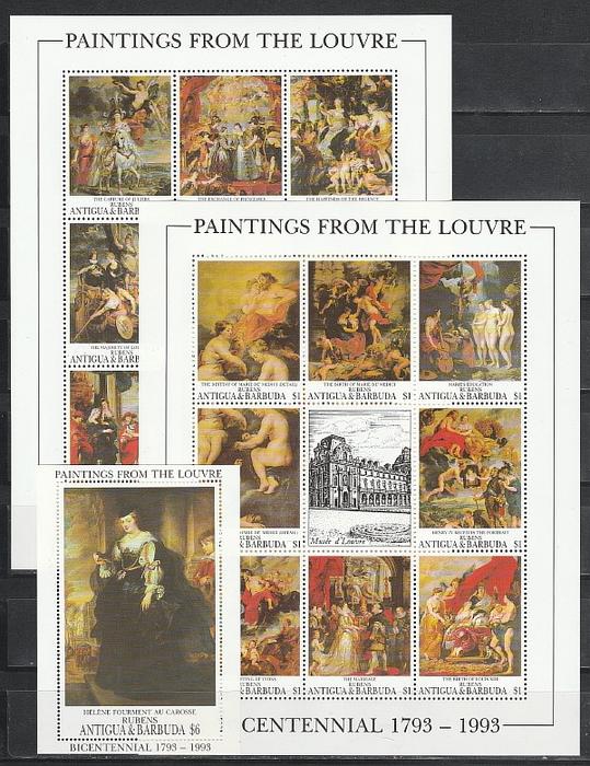 Антигуа и Барбуда 1993, Шедевры Лувра, 2 мал.листа + блок